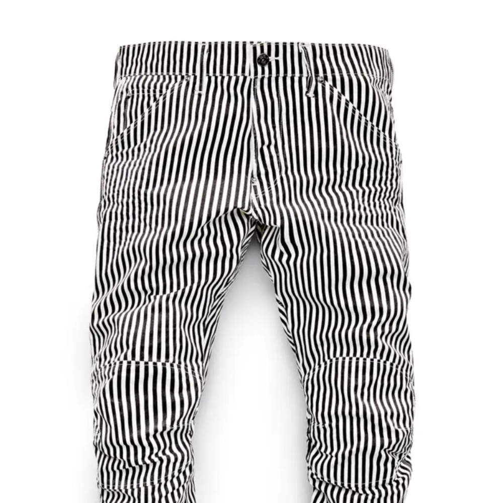 G Star - 3D Elwood Mid Boyfriend Women’s Pant- Blue & White ‘Hickory’ Stripes